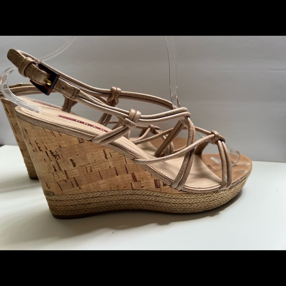 Prada beige strapped wedge heels size 40, US - 10